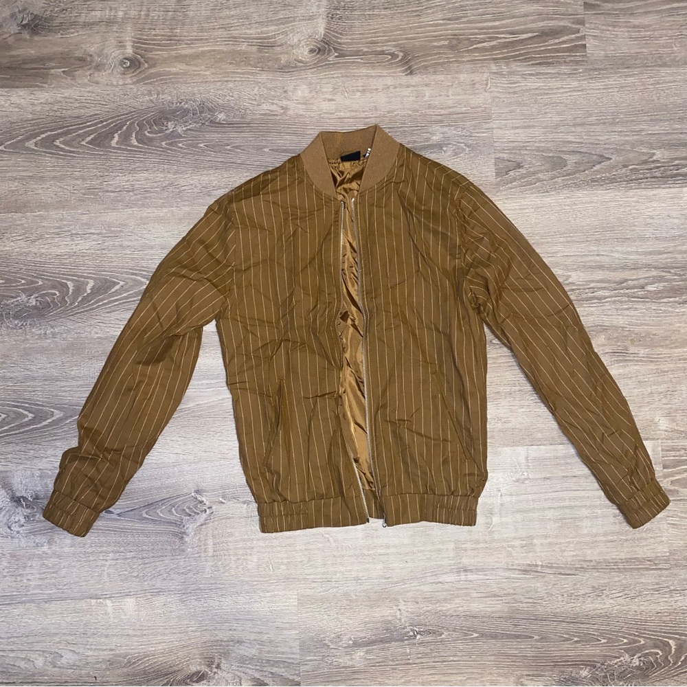ASOS Bomber Jacket In Brown Stripe - Picture 3 of 4